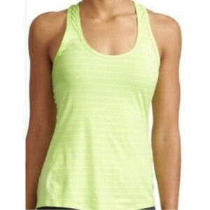 ATHLETA Neon Lime Green Ribbed Striped Racerback Workout Tank Top